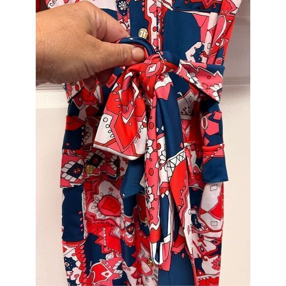 Tracy Negoshian Payton Belted Shirt Dress in Doodle in Bloom sz L NWT - Picture 3 of 7